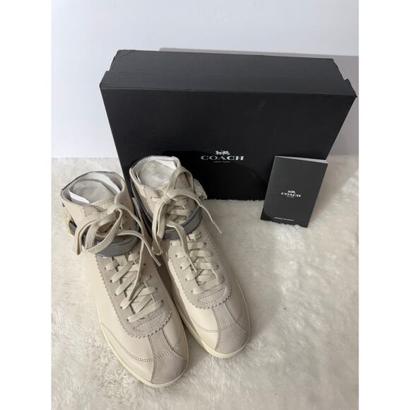 Coach Hi-Top Leather Sneakers Sheep Napa Suede Chalk/Chalk 10M Womens New in Box - Picture 2 of 7